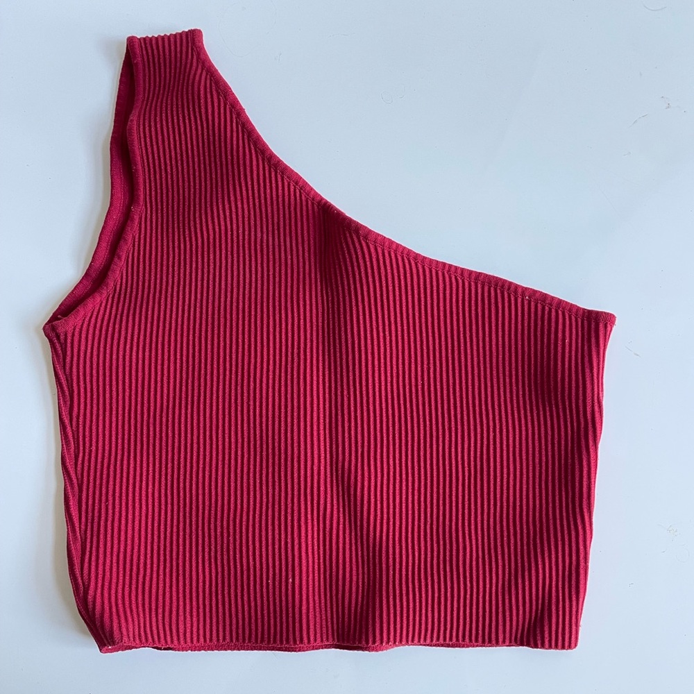 Glassons One Shoulder Ribbed Red Crop Top - SMALL